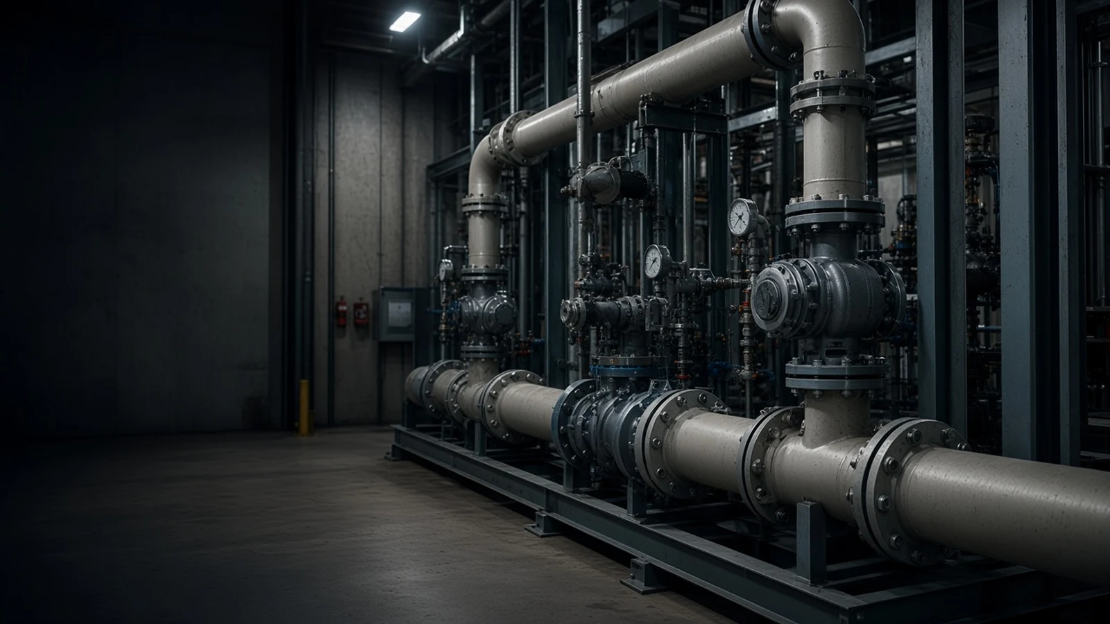 Darker tighter view of midstream GRE pipe and flow infrastructure